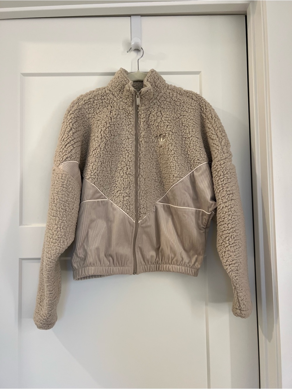Adidas Beige Sherpa Zip-Up Jacket - Women's Cozy Fleece Coat